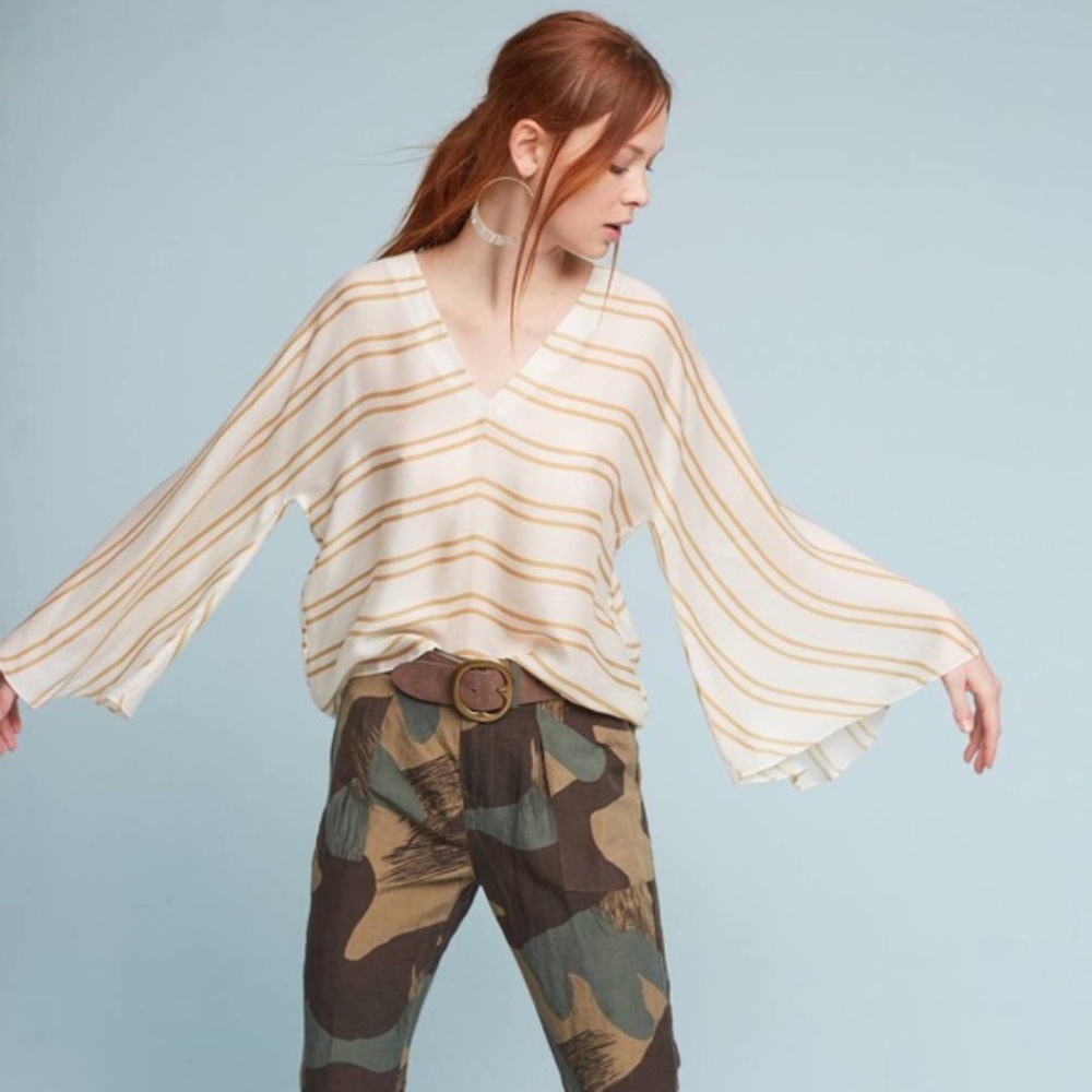 Anthropologie Guapa Kimono Gold Striped Blouse